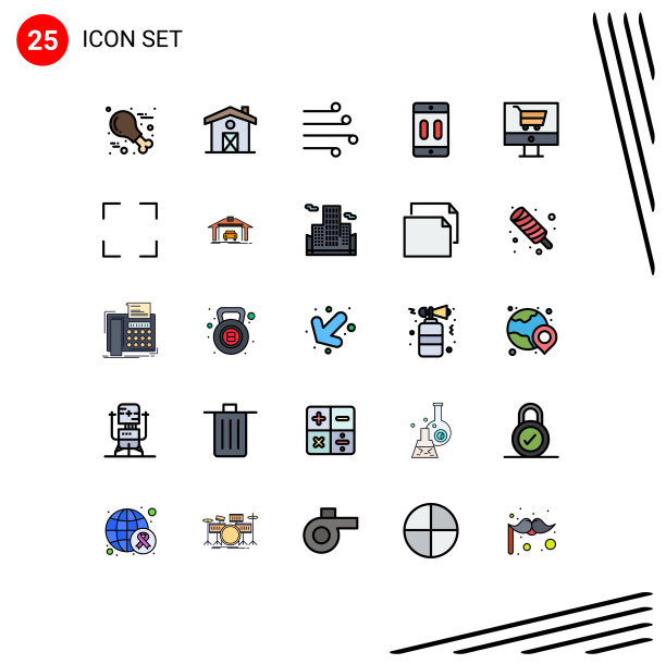 包装25个现代填充线平面颜色的标志图片下载