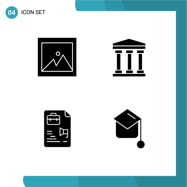 4个通用的固体符号设置为网络和移动图片下载