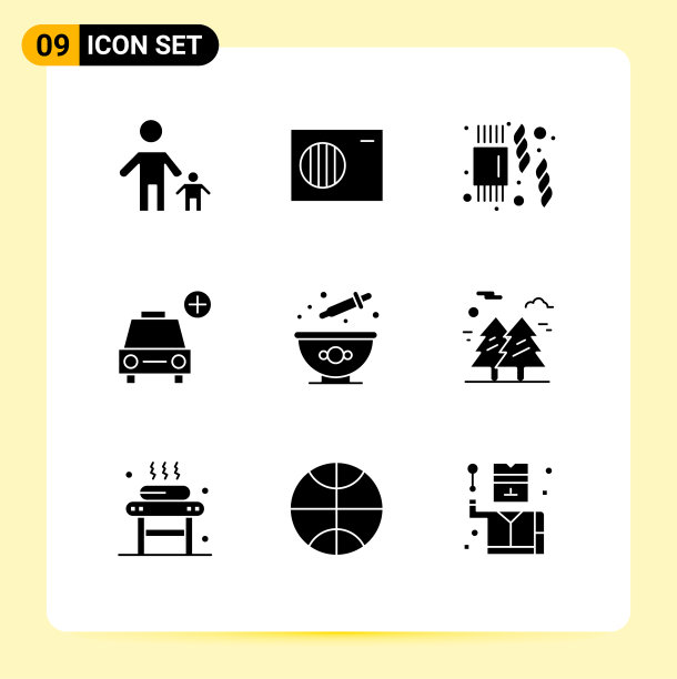 设置9固体字形网格烹饪烘烤图片下载