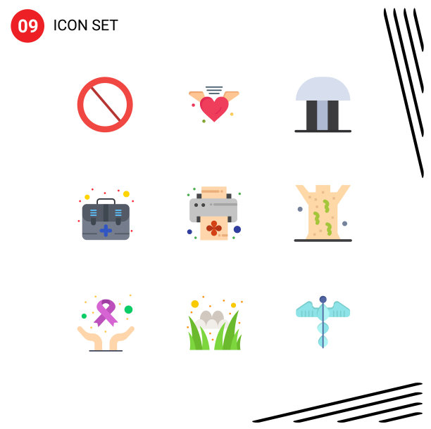 包9个创意的平面颜色工具包紧急情况图片下载