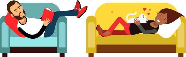 年轻的男人和女人在沙发上休息图片下载