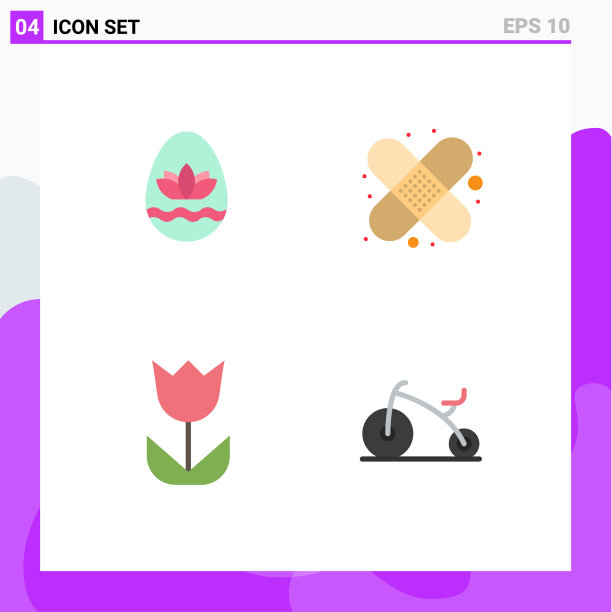 用户界面包4个基本的平面图标图片下载