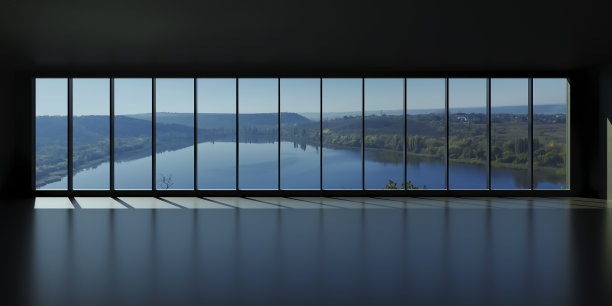 透过窗户欣赏湖景图片下载