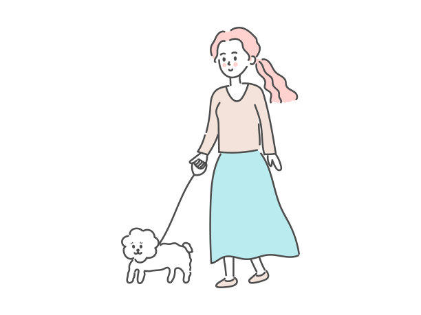 年轻女子遛狗图片下载