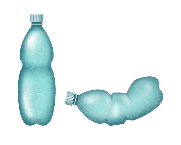 一个塑料瓶和一个皱巴巴的塑料瓶孤立在白色的背景上图片下载