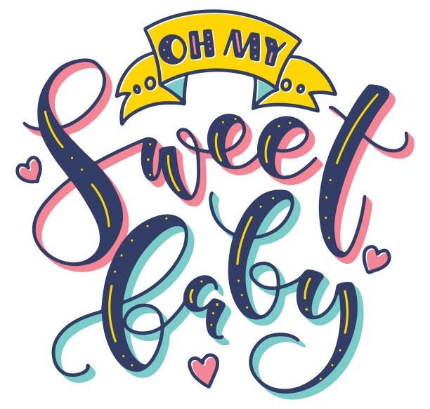 哦，我的宝贝。彩色字母孤立在白色背景上。有趣的多色矢量插图海报，照片叠加，贺卡，t恤打印和社会媒体。图片下载