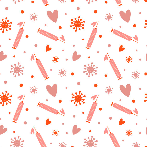 Covid情人节粉色图案。疫苗冠状病毒象征心脏、冠状病毒防护、社交距离图片下载