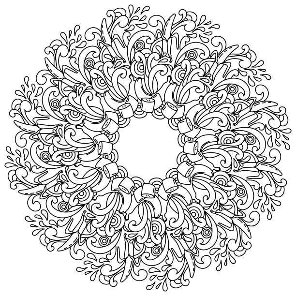 曼荼罗与香蕉和卷曲，抗压力着色页与有用的水果和图案图片下载