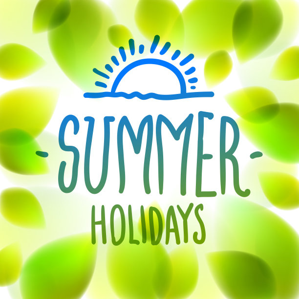 夏日的字画在窗户上，清新的绿叶模糊的背景，矢量写实的插画，夏日的自然美丽的艺术。图片下载