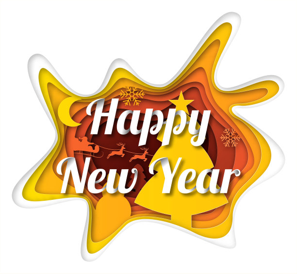 矢量新年在纸艺术风格图片下载