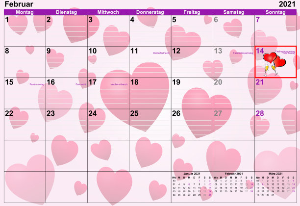 情人节日历2月14日用红心图片下载