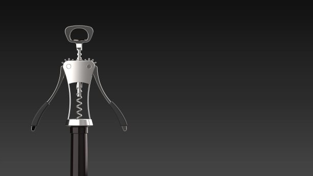 开瓶器和瓶子黑色背景一个左前3D渲染图片下载