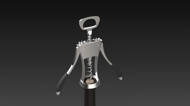 开瓶器和瓶子黑色背景一个中心角度的3D渲染图片下载