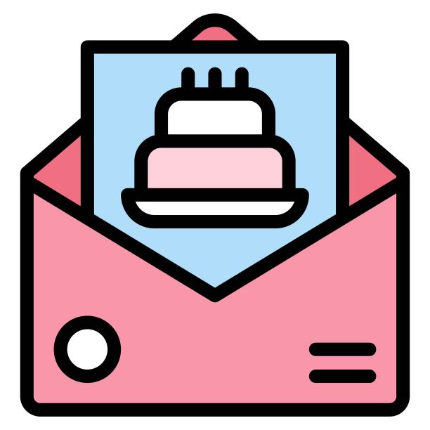 生日祝福邮件图标，生日派对相关矢量插图图片下载