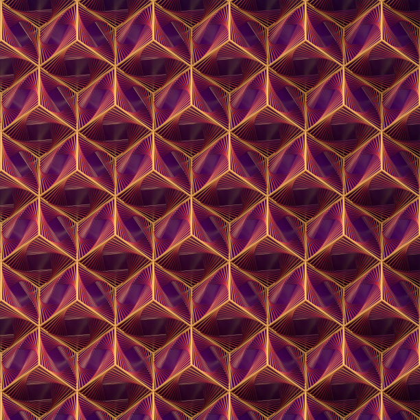 闪亮的立方体等距投影与彩色螺旋丝图案。三维渲染图片下载