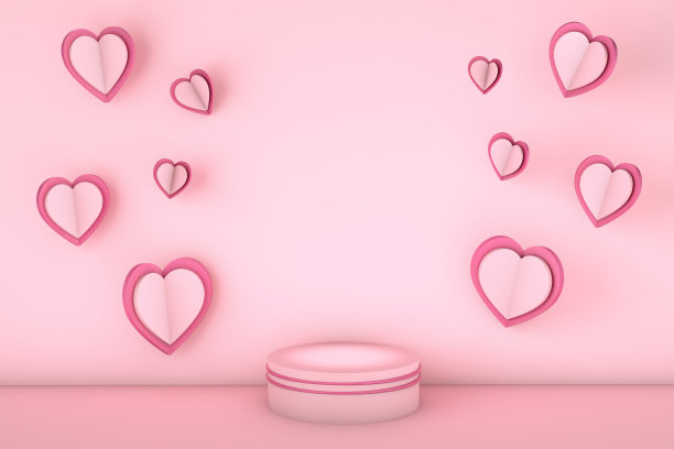 3D渲染的心飞行在一个讲台与复制空间的信息的爱，浪漫，情人节，约会，周年，生日，妇女节，母亲节，父亲节图片下载