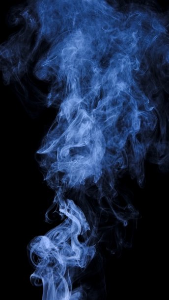 蓝色浓烟孤立的黑色背景和纹理路径图片下载