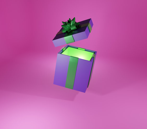 打开粉红色房间的紫色礼盒照片图片下载