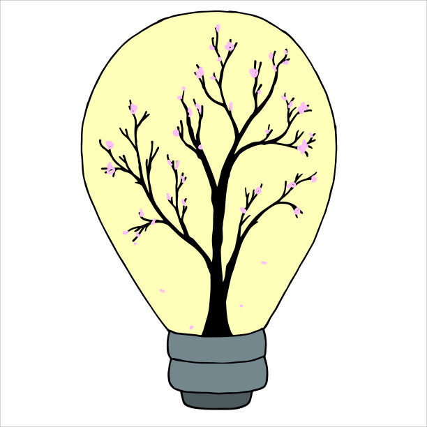 内部有春天的灯泡，背景上有曲线线条的纹理。向量。图片下载