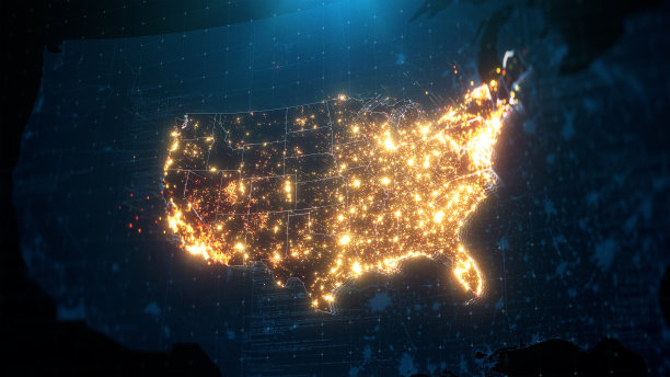 美国城市灯光照明的夜晚地图图片下载