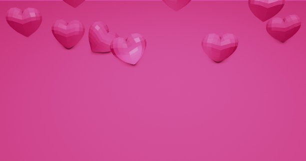 粉红色可爱的下降多边形心。情人节。事件背景。3D渲染3D插图图片下载