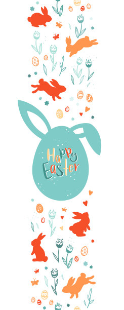 可爱的手绘垂直无缝图案与复活节兔子，鸡蛋，花和蝴蝶，纺织品，横幅，壁纸，包装矢量设计图片下载