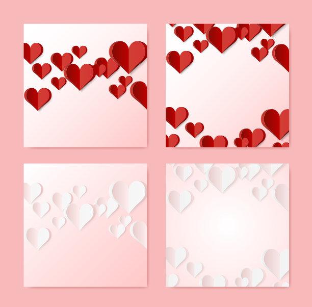 一套高质量的纸心形梯度背景。爱你的设计海报。孤立的向量元素图片下载
