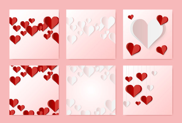 一套高质量的纸形状的心在梯度背景。爱的海报为您的设计。孤立的向量元素图片下载