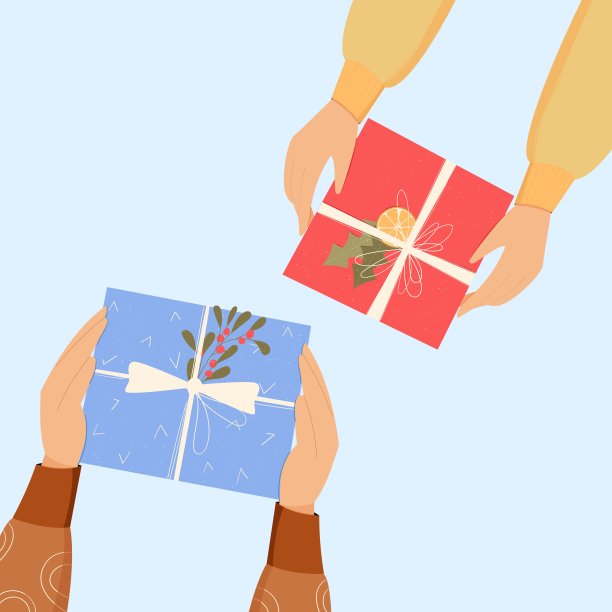 手握圣诞礼物。矢量插画，平安夜礼物交换图片下载