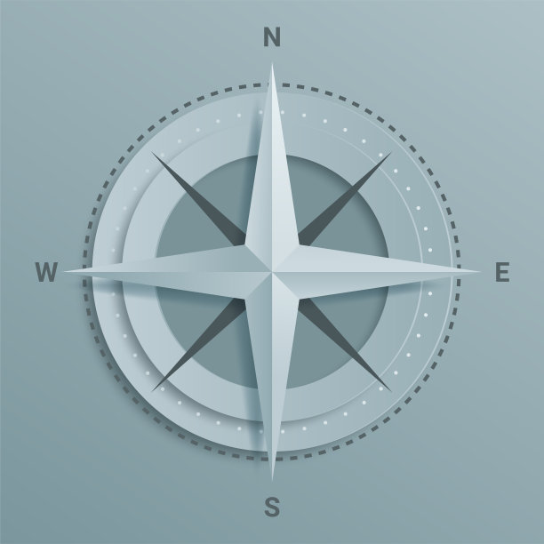 剪纸指南针与阴影在3d和折纸风格图片下载