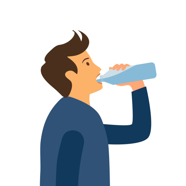 在白色背景的平面设计中，人们从瓶子里喝水。口渴,脱水。多喝水运动。图片下载