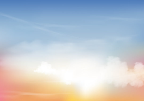 清晨天空白云，地平线春天天空景观在粉红色，橙色和黄色的颜色，矢量网格背景的自然蓝天在晴天夏天的背景，世界环境日的概念图片下载