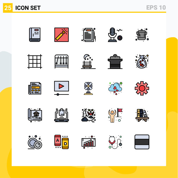 包装25个现代填充线平面颜色的标志图片下载