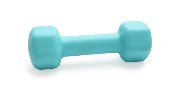 一个绿松石色的橡胶哑铃孤立在白色背景上图片下载