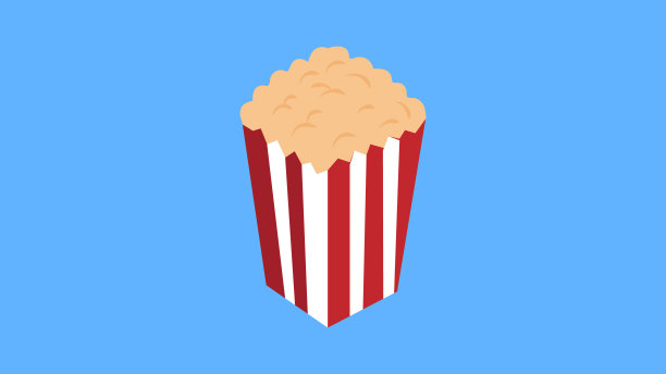 爆米花爆开。红黄条盒。电影院电影之夜图标在平面设计风格。矢量图图片下载