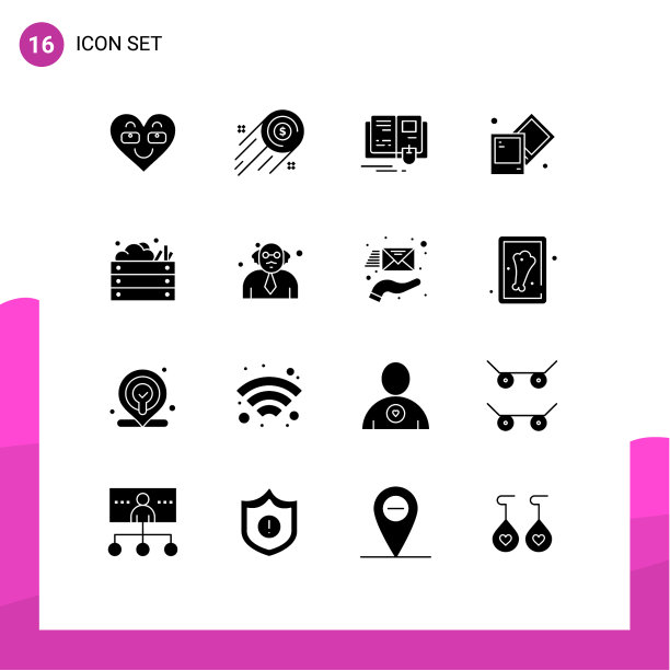 包装16个现代固体符号符号和符号图片下载