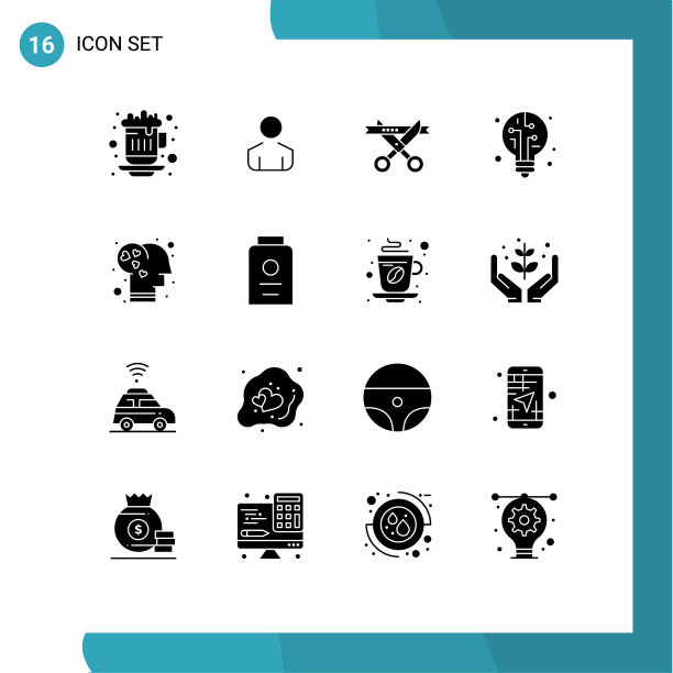 为爱的情感在网格上设置16个实心符号图片下载