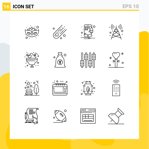 现代集16轮廓和符号，如日元图片下载