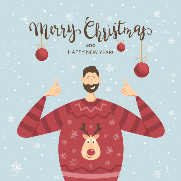 蓝色圣诞背景和穿毛衣的男人图片下载