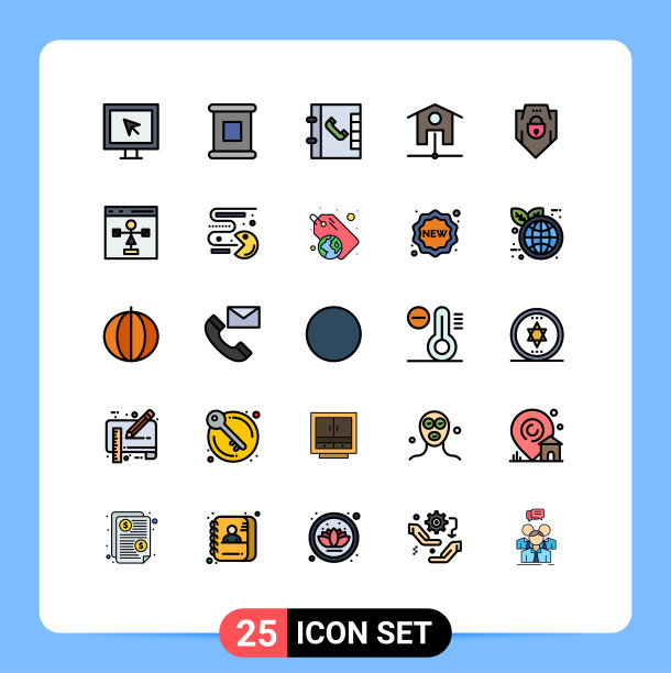 包装25个现代填充线平面颜色的标志图片下载