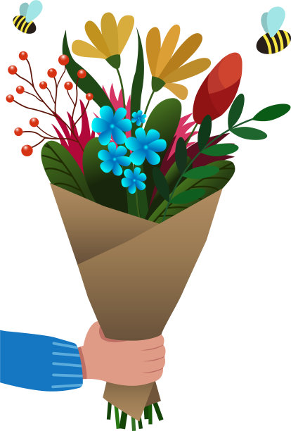 矢量插图的一束花在手上。图片下载