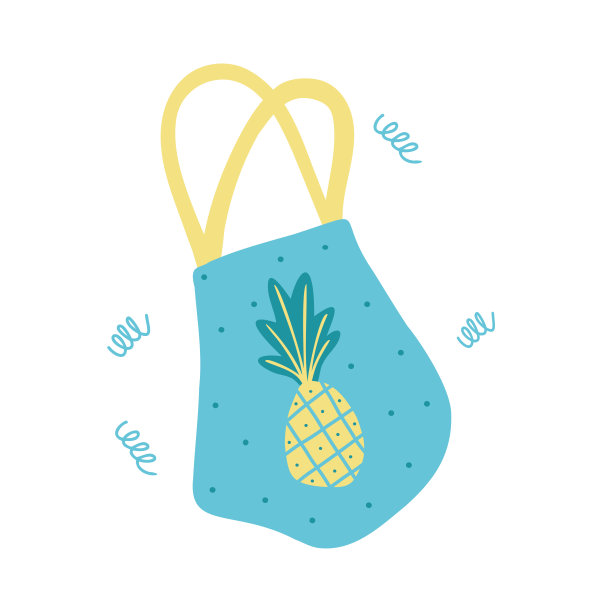 手绘环保袋产品隔离在白色背景上。插图在一个简单的平面风格。可用于纺织品、纸张等表面的装饰。图片下载