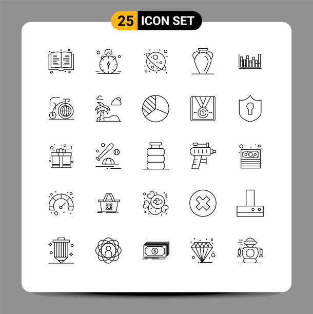 通用图标符号组25个现代线条图片下载
