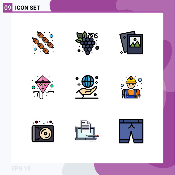 包装9个现代填充线和平色标志图片下载