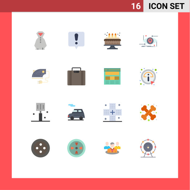 可编辑线包16个简单的平面颜色图片下载