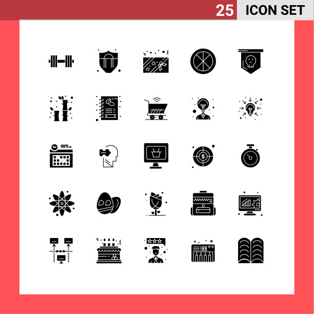 在恐怖板的格子上设置25个固体符号图片下载