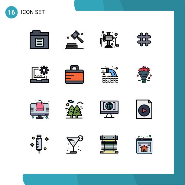 设置16商业平面彩色填充线条包图片下载