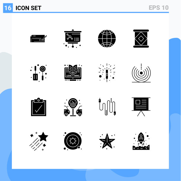 在调色板的网格上设置16个固体符号图片下载