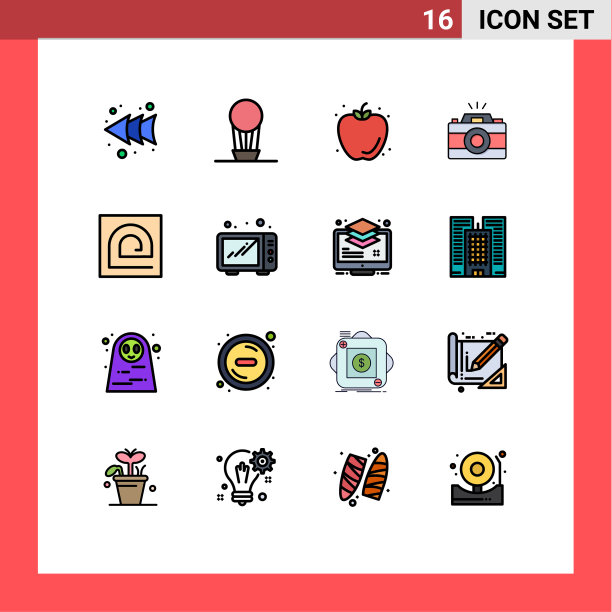 组16现代平面颜色填充线条集图片下载