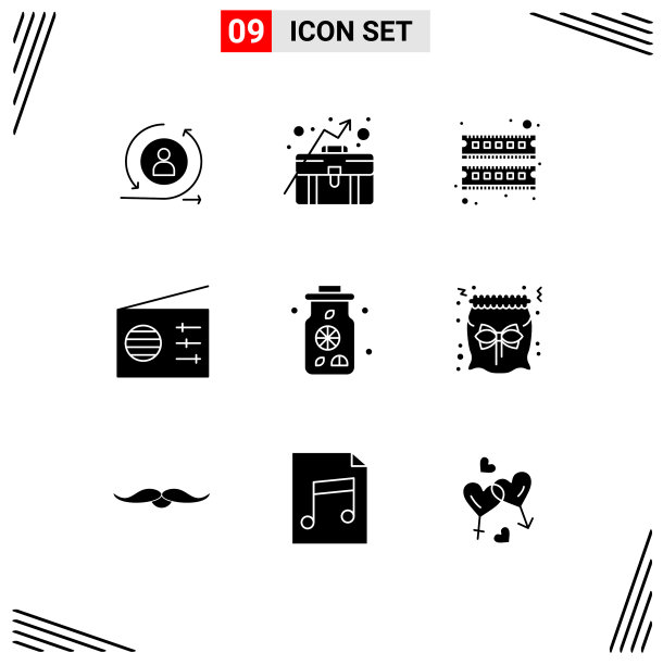 9组现代固体象形文字设置的饮料图片下载